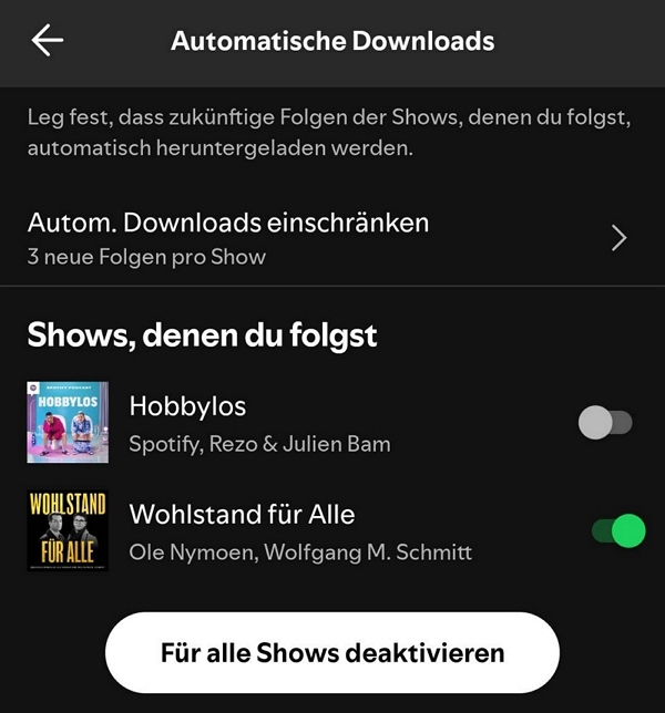 alle folgende Podcast verwalten