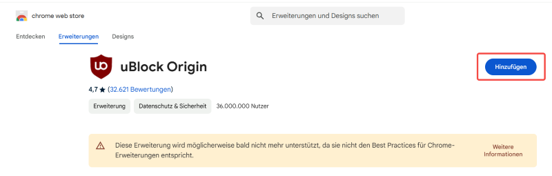 uBlock Origin zu Browser hinzufügen