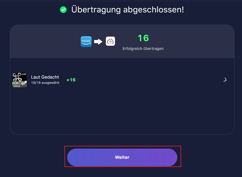 Mit Tune My Music von Amazon Music zu Spotify übertragen - schritt 5