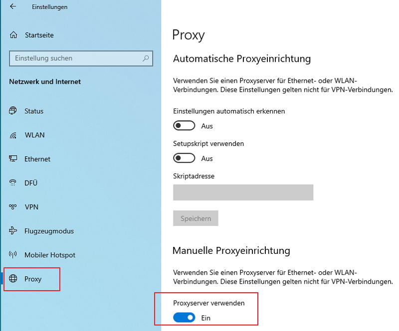 unter proxy proxyserver verwenden