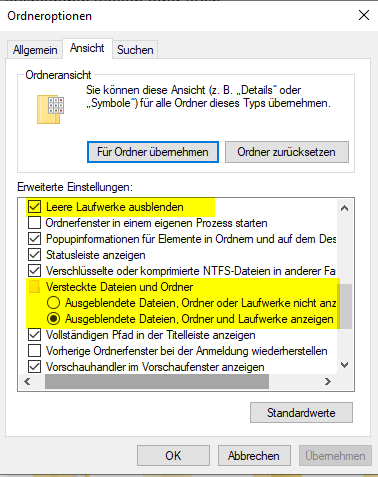 Versteckte Dateien und Ordner unter Windows 10