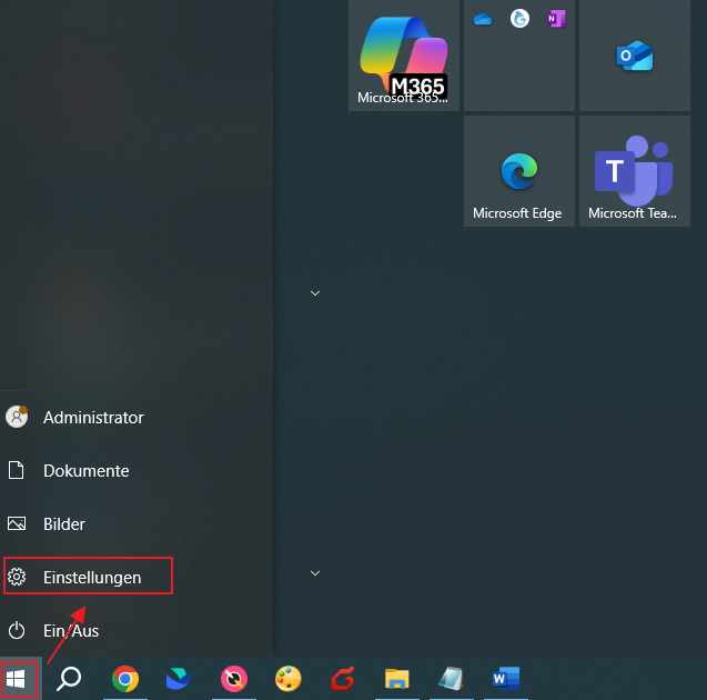 windows einstellungen finden