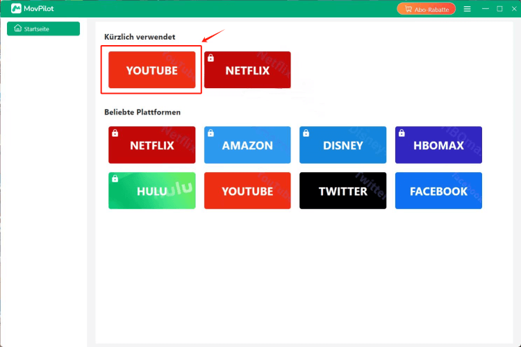 YouTube auswählen