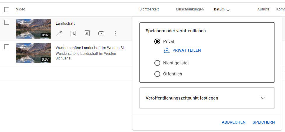 Einstellen der Privatsphäre-Einstellungen bei YouTube